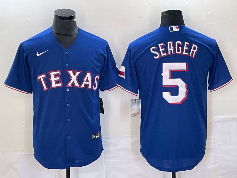 Men Texas Rangers 5 Seager Blue Game Nike 2023 MLB Jersey style 1